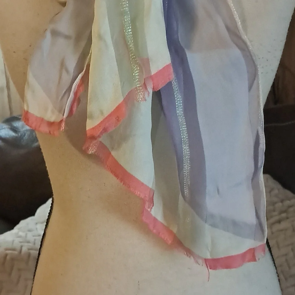 Oscar de la Renta Oblong Pastel Silk Scarf with Metallic Threads Frayed Vintage